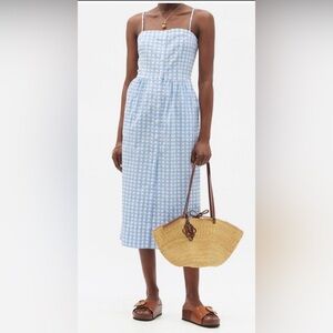 THREE GRACES LONDON Light Blue Gingham Button-Front Midi Dress